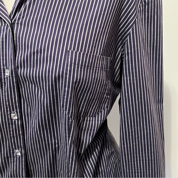 VTG Lissile Women’s Purple Stripe XXL long Sleeve Blouse Epaulette Preppy - Picture 6 of 12